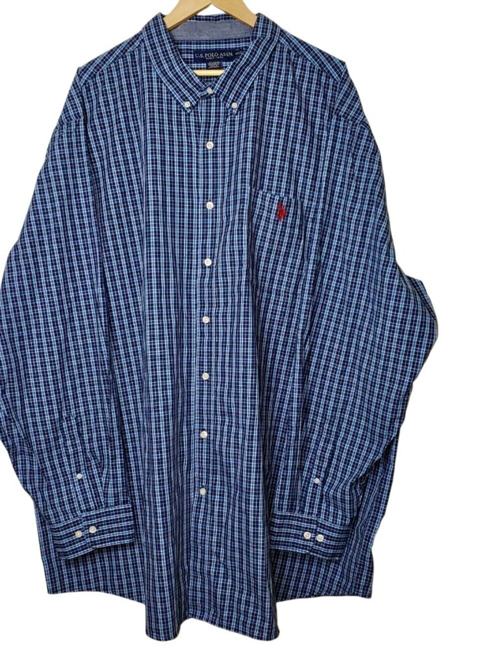 U.S. Polo Assn. Men's Blue Plaid Long Sleeve Button-Down Shirt, Size 4XLT